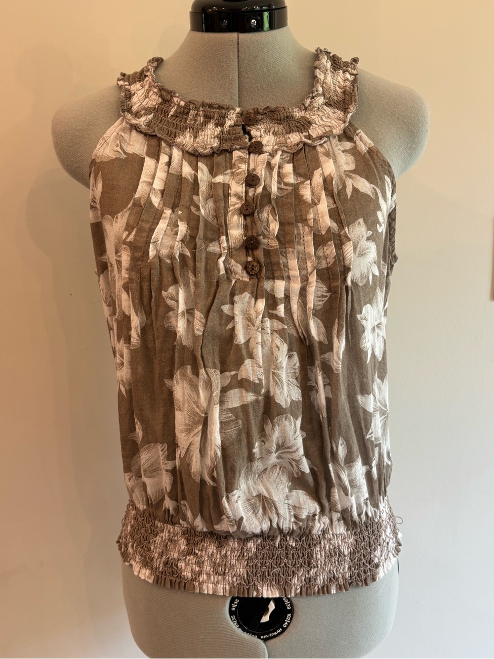 Poetry Brown and White Floral Smocked-Hem Camisole 0242